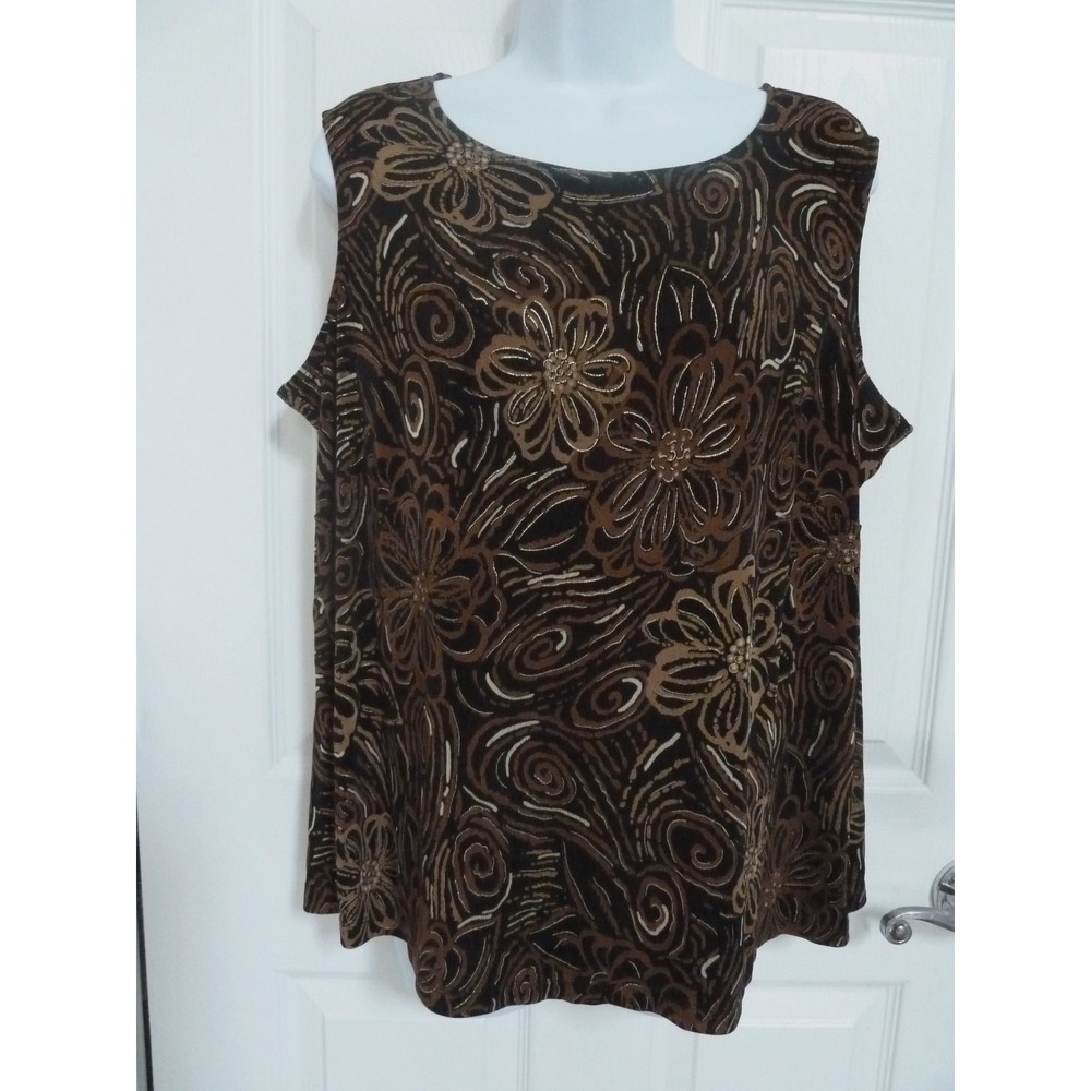 Laura Ashley Woman 1X Slinky Career Office Blouse Floral Sleeveless Popover Top